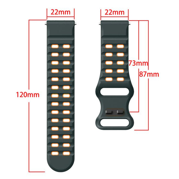 22mm Double-row Hole Studded Buckle Silicone Watch Band(White Blue)
