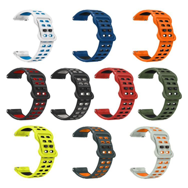 22mm Double-row Hole Studded Buckle Silicone Watch Band(White Blue)