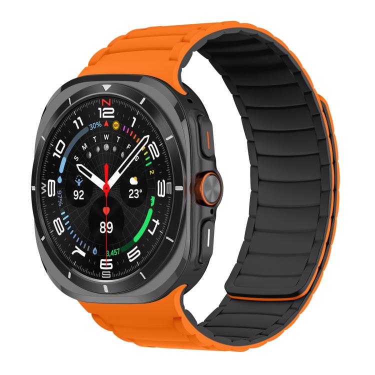 For Samsung Galaxy Watch Ultra 47mm Silicone Sport Magnetic Watch Band(Orange+Black)