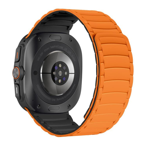 For Samsung Galaxy Watch Ultra 47mm Silicone Sport Magnetic Watch Band(Orange+Black)