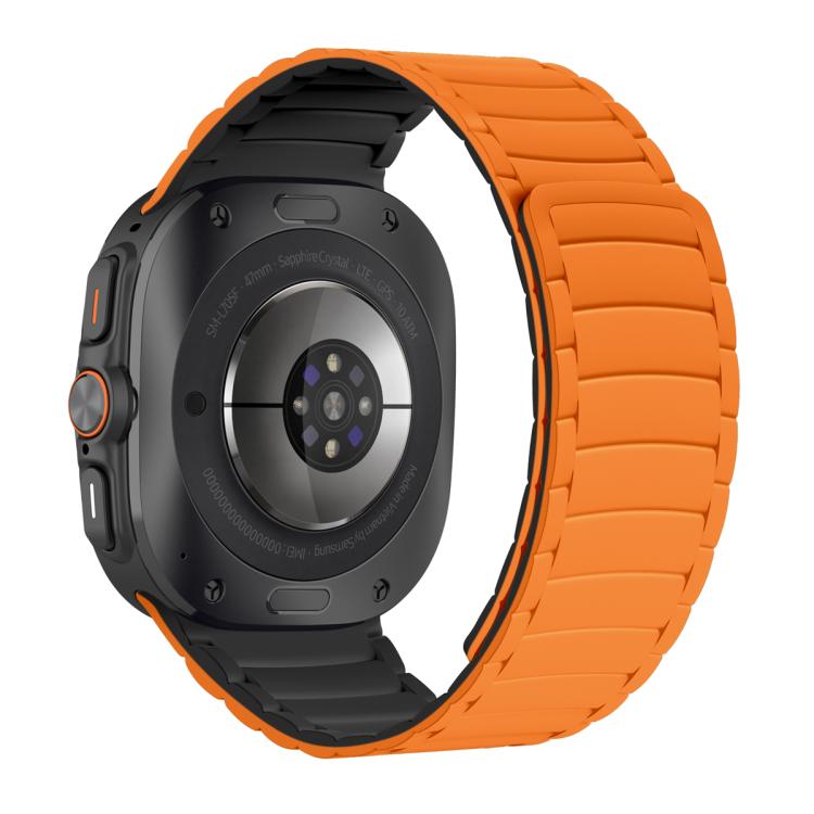 For Samsung Galaxy Watch Ultra 47mm Silicone Sport Magnetic Watch Band(Orange+Black)