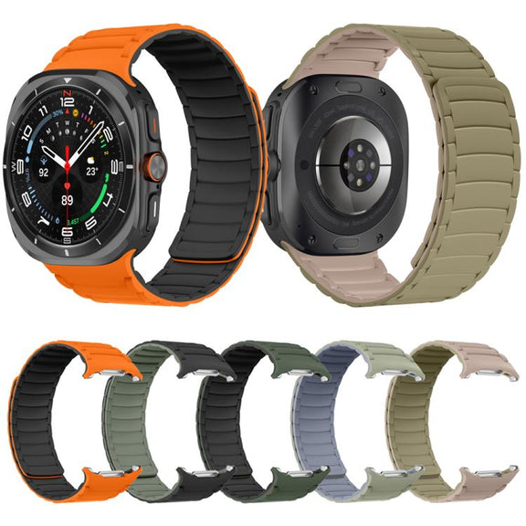 For Samsung Galaxy Watch Ultra 47mm / Ultra 2025 Silicone Sport Magnetic Watch Band(Camel+Bean Pink)