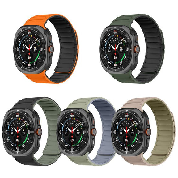For Samsung Galaxy Watch Ultra 47mm Silicone Sport Magnetic Watch Band(Light Khaki+Light Blue Gray)