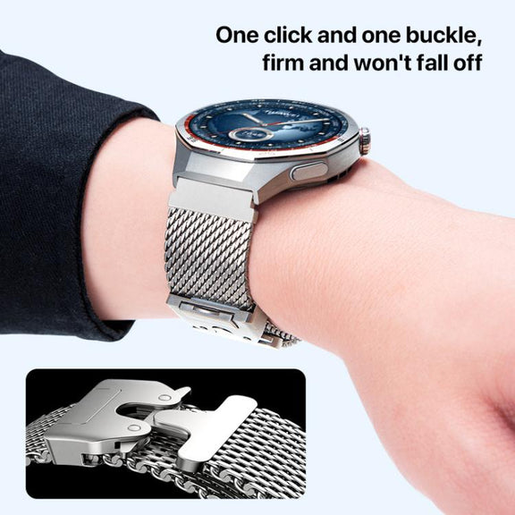 22mm Parachute Buckle Milanese Metal Steel Mesh Watch Band(Silver)