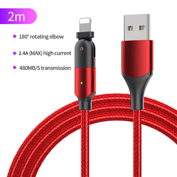 FXCL-WYA09 2.4A USB to 8 Pin 180 Degree Rotating Elbow Charging Cable, Length:2m(Red)