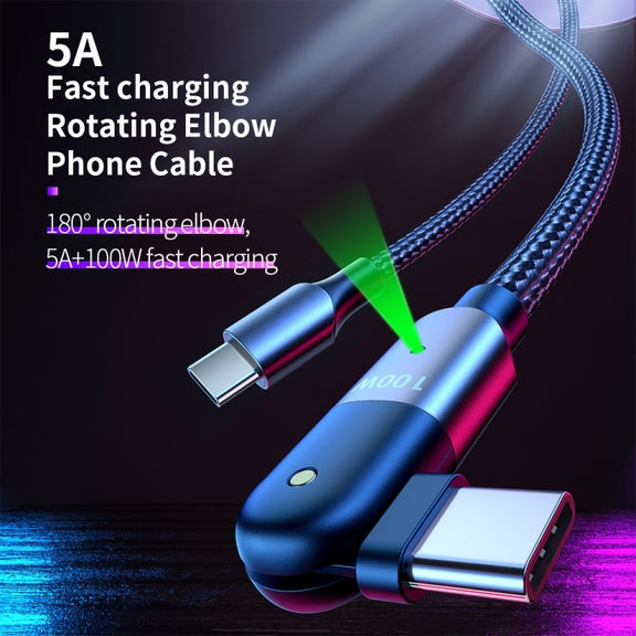 FXCTL-WY0G 100W 5A USB-C / Type-C to Type-C 180 Degree Rotating Elbow Fast Charging Cable, Length:1.2m(Grey)