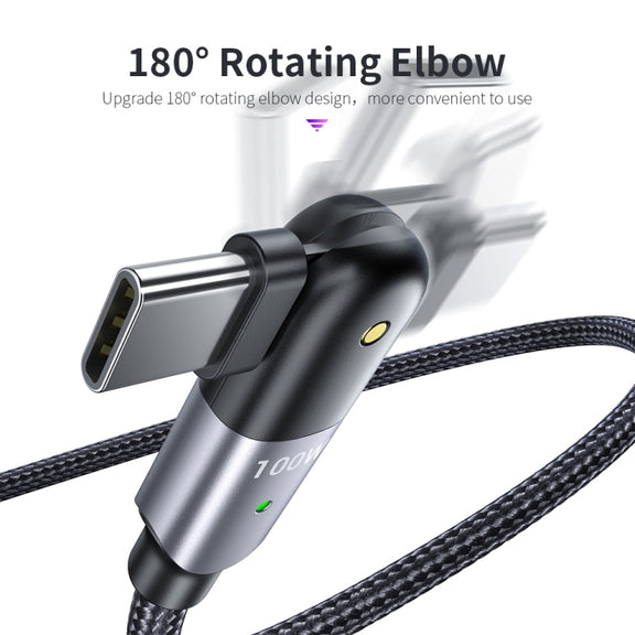 FXCTL-WY0G 100W 5A USB-C / Type-C to Type-C 180 Degree Rotating Elbow Fast Charging Cable, Length:1.2m(Grey)