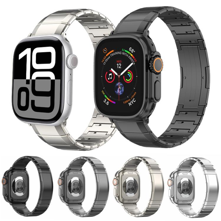 For Apple Watch 46mm / 49mm / 45mm / 44mm One-Bead Pure Titanium Buckle Watch Band(Grey)