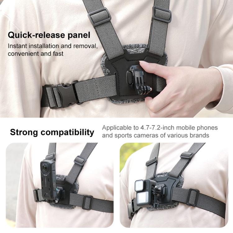 10 in 1 360 Phone Clamp Quick Release Body Mount Belt Chest Strap with Mount & Screw(Grey)
