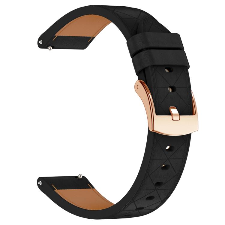 18mm Square Leather Rose Gold Buckle Watch Band(Black)