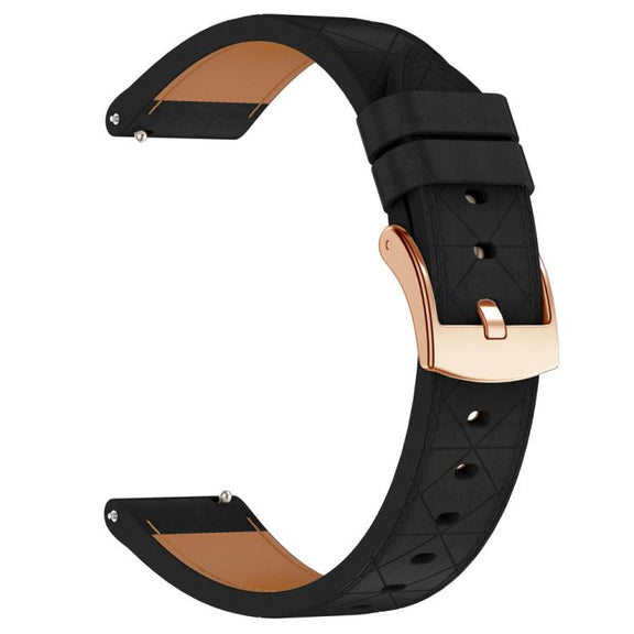 18mm Square Leather Rose Gold Buckle Watch Band(Black)