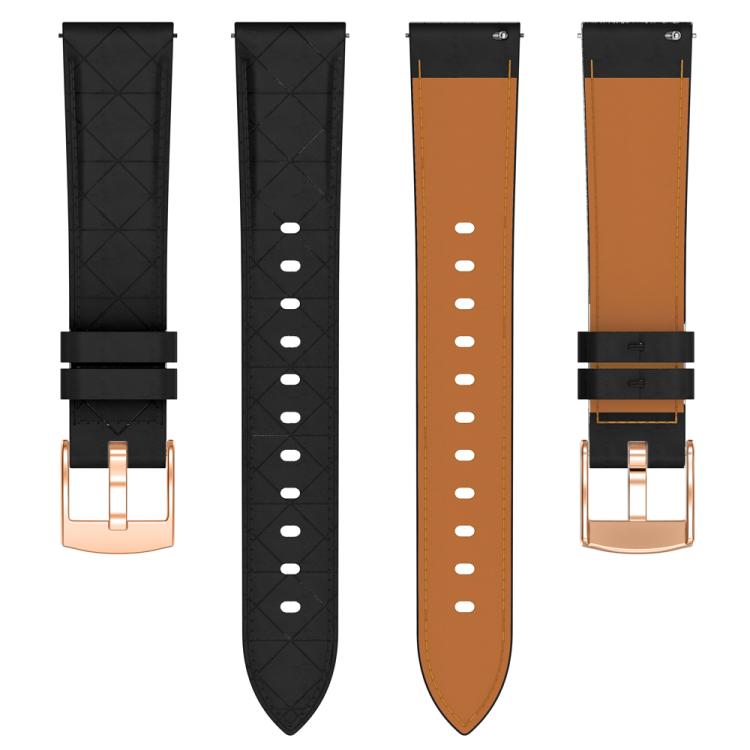 18mm Square Leather Rose Gold Buckle Watch Band(Black)