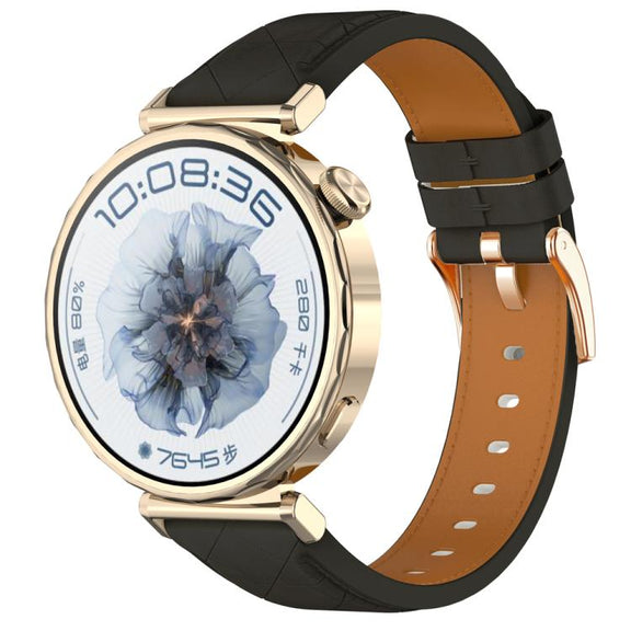 18mm Square Leather Rose Gold Buckle Watch Band(Black)