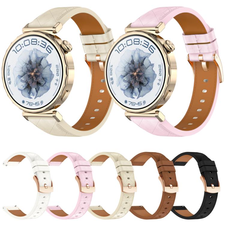 18mm Square Leather Rose Gold Buckle Watch Band(White)