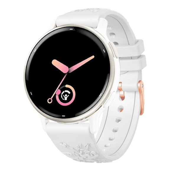 20mm Embossed Rose Gold Buckle Silicone Watch Band(White)