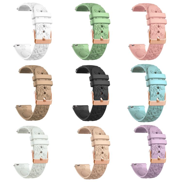 20mm Embossed Rose Gold Buckle Silicone Watch Band(Khaki)