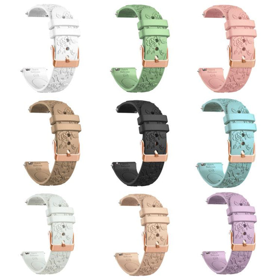 20mm Embossed Rose Gold Buckle Silicone Watch Band(White)