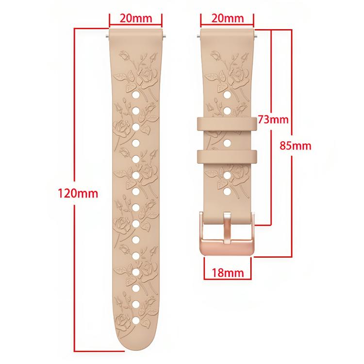 20mm Embossed Rose Gold Buckle Silicone Watch Band(Apricot)