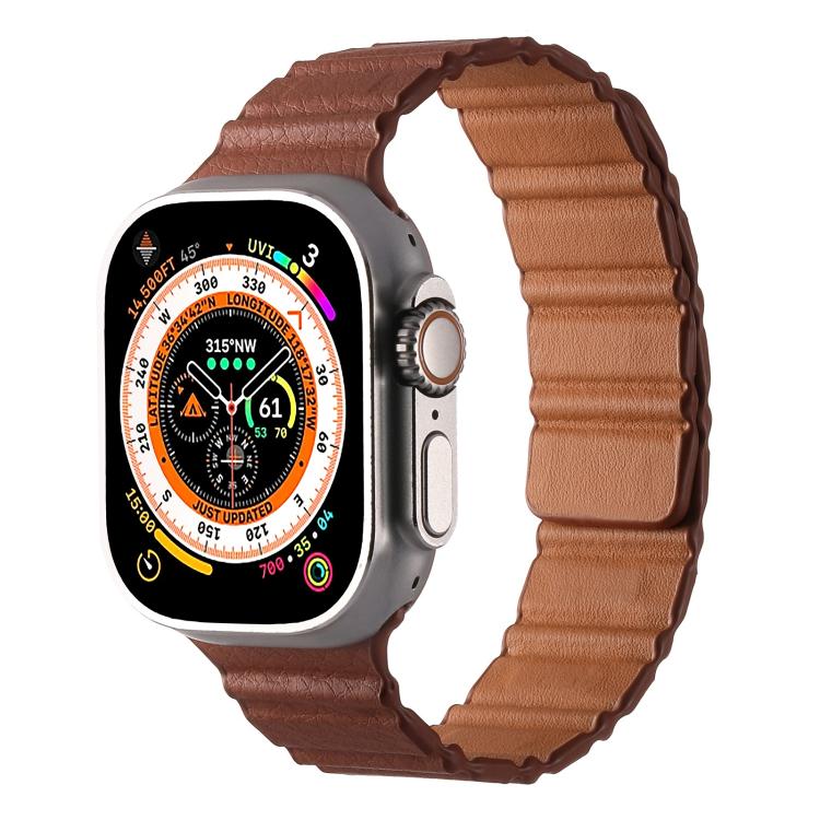 For Apple Watch 46mm / 49mm / 45mm / 44mm Magnetic PU Leather Watch Band(Brown)