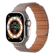 For Apple Watch 46mm / 49mm / 45mm / 44mm Magnetic PU Leather Watch Band(Khaki)