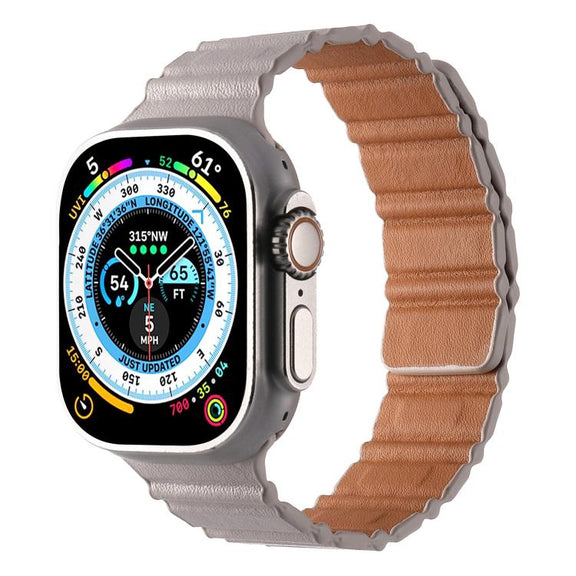For Apple Watch 46mm / 49mm / 45mm / 44mm Magnetic PU Leather Watch Band(Starlight)