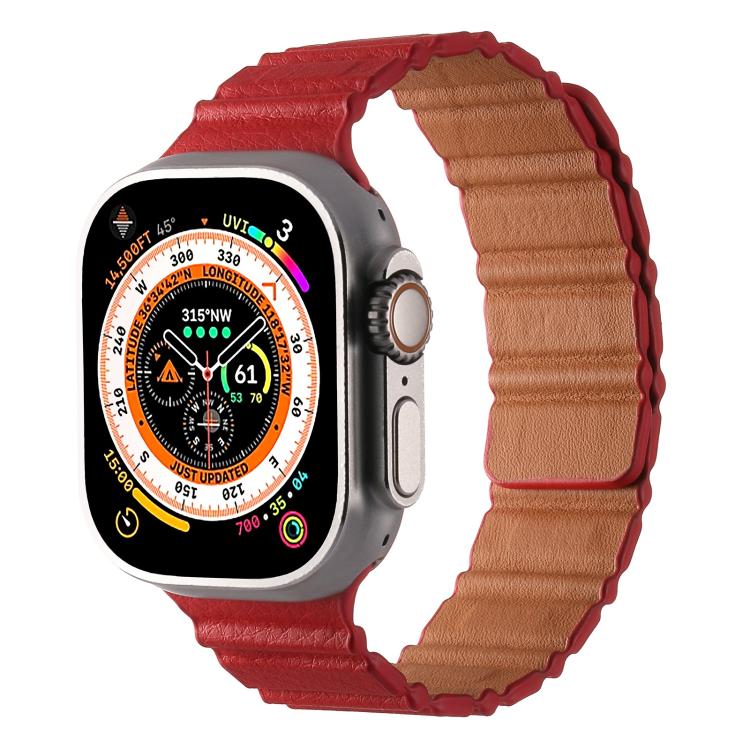 For Apple Watch 42mm / 41mm / 40mm / 38mm Magnetic PU Leather Watch Band(Red)