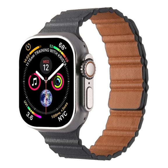 For Apple Watch 42mm / 41mm / 40mm / 38mm Magnetic PU Leather Watch Band(Grey)