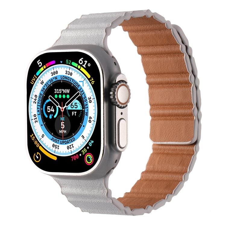For Apple Watch 42mm / 41mm / 40mm / 38mm Magnetic PU Leather Watch Band(White)