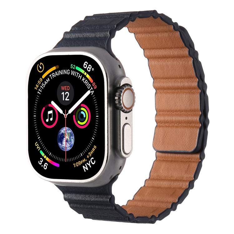 For Apple Watch 42mm / 41mm / 40mm / 38mm Magnetic PU Leather Watch Band(Dark Blue)