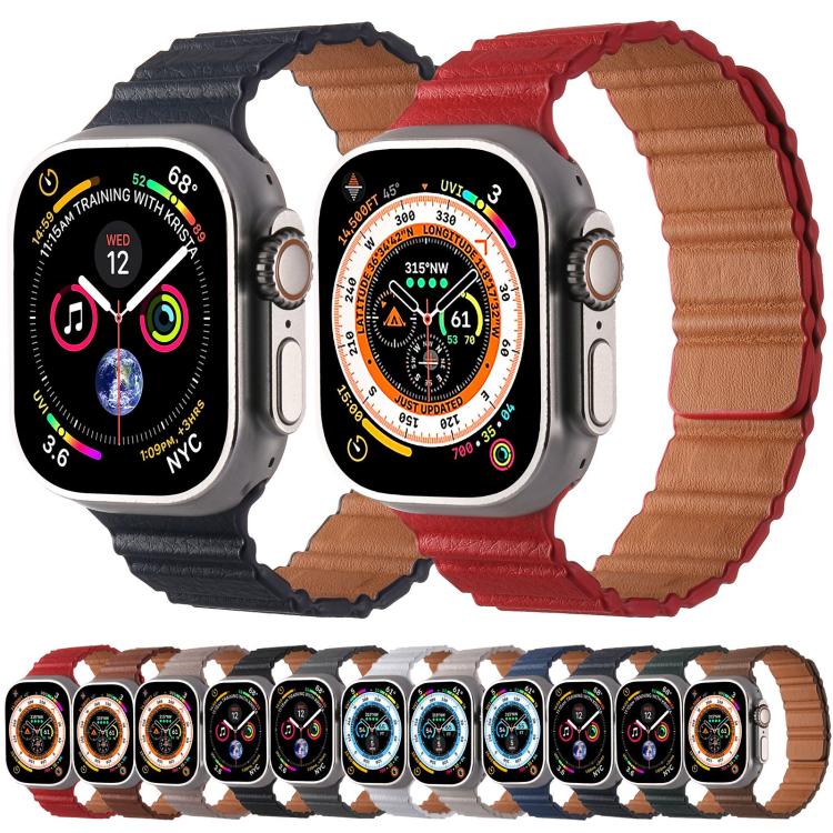 For Apple Watch 42mm / 41mm / 40mm / 38mm Magnetic PU Leather Watch Band(Bronzing)
