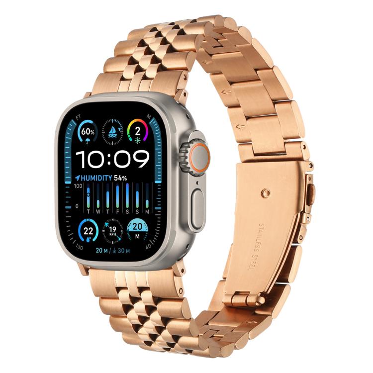 For Apple Watch 46mm / 49mm / 45mm / 44mm Quick Release Five-bead Metal Watch Band(Rose Gold)