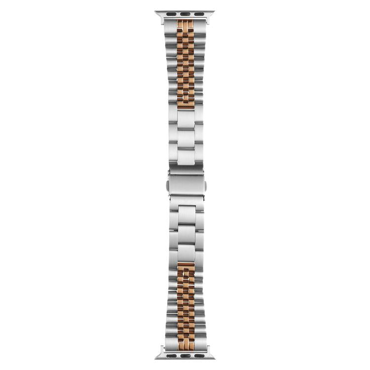 For Apple Watch 46mm / 49mm / 45mm / 44mm Quick Release Five-bead Metal Watch Band(Silver Rose Gold)