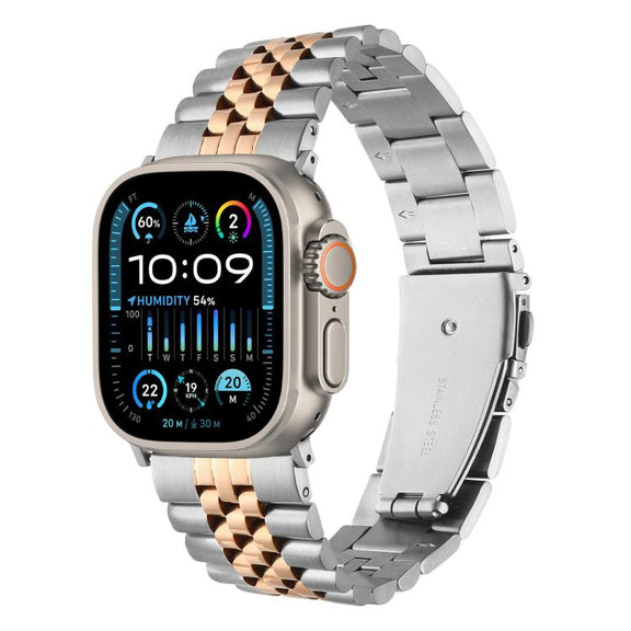 For Apple Watch 46mm / 49mm / 45mm / 44mm Quick Release Five-bead Metal Watch Band(Silver Rose Gold)