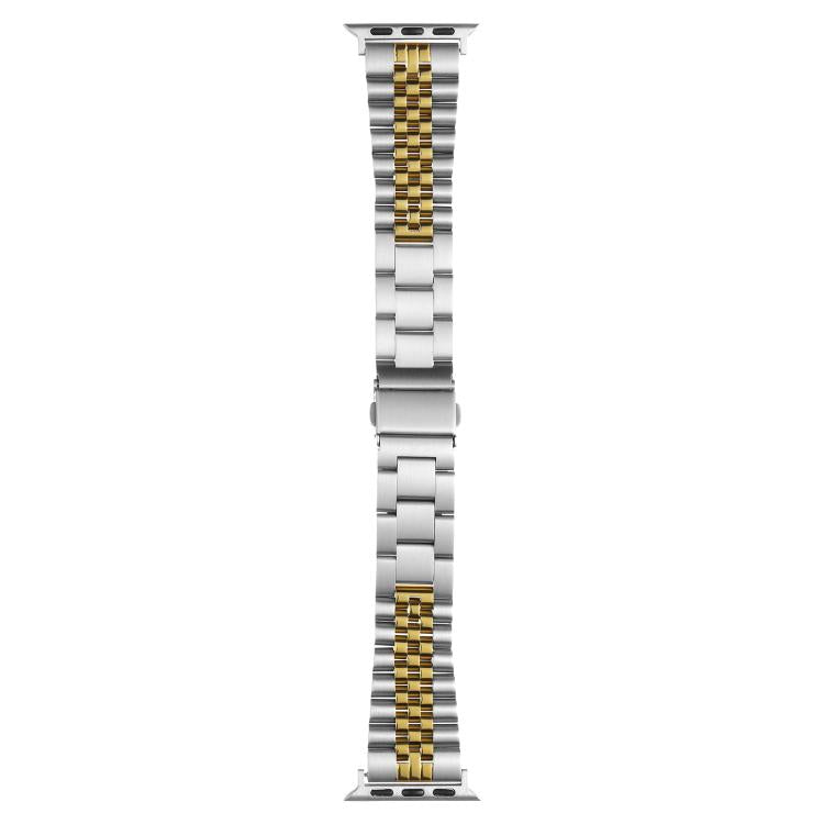 For Apple Watch 46mm / 49mm / 45mm / 44mm Quick Release Five-bead Metal Watch Band(Silver Gold)