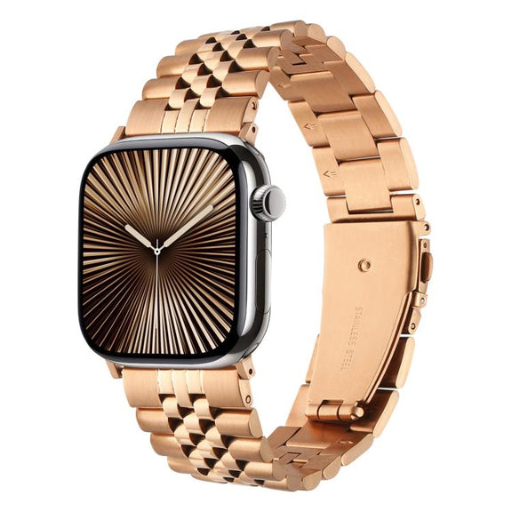 For Apple Watch 42mm / 41mm / 40mm / 38mm Quick Release Five-bead Metal Watch Band(Rose Gold)