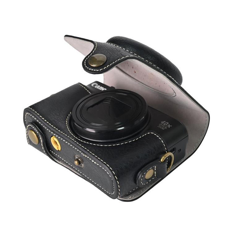 For Canon PowerShot SX740 HS Retro Litchi Texture Leather Full Body Camera Case Bag with Strap(Black)