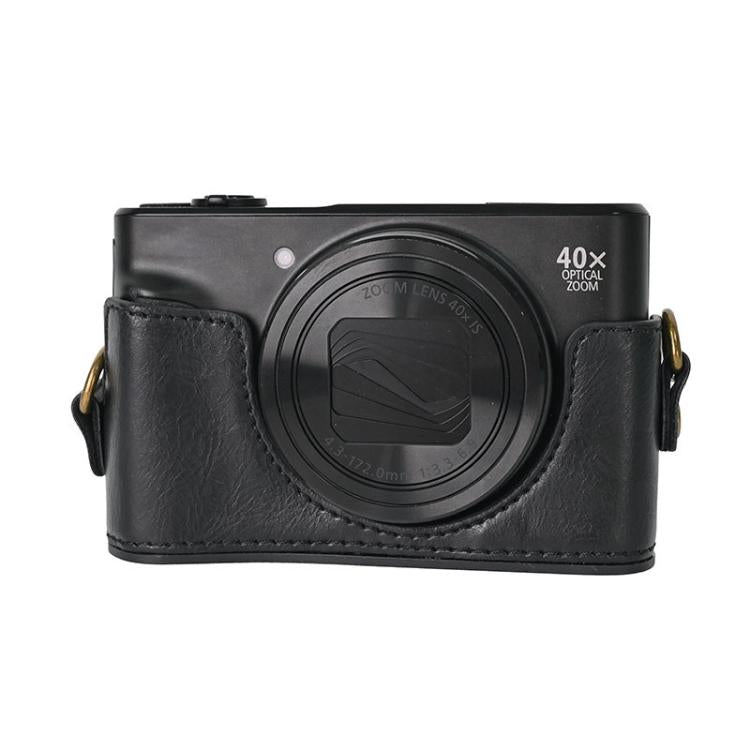 For Canon PowerShot SX740 HS Retro Pull Up Leather Full Body Camera Case Bag with Strap(Black)