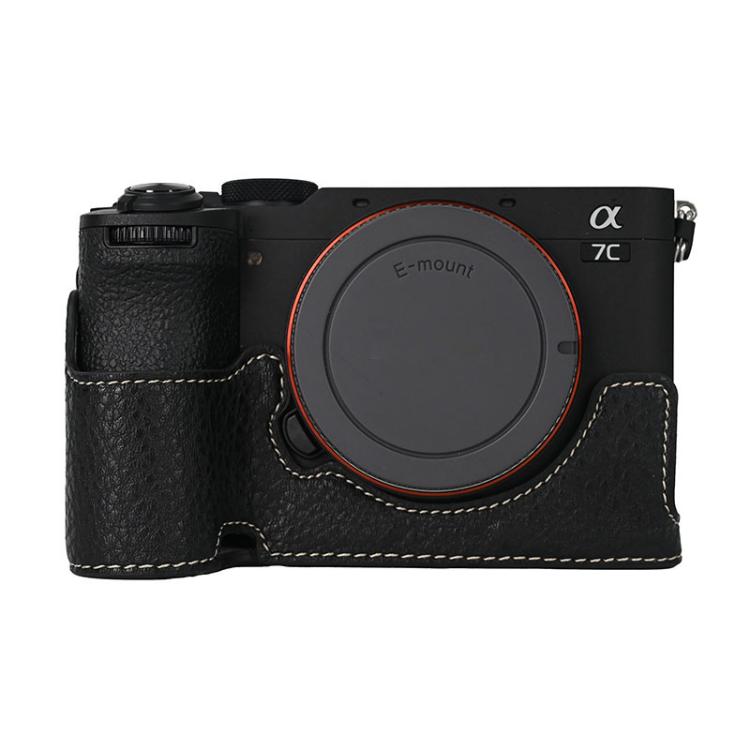 For Sony ILCE-7CM2 / Alpha 7C II Litchi Texture PU Leather Camera Half Case Base(Black)