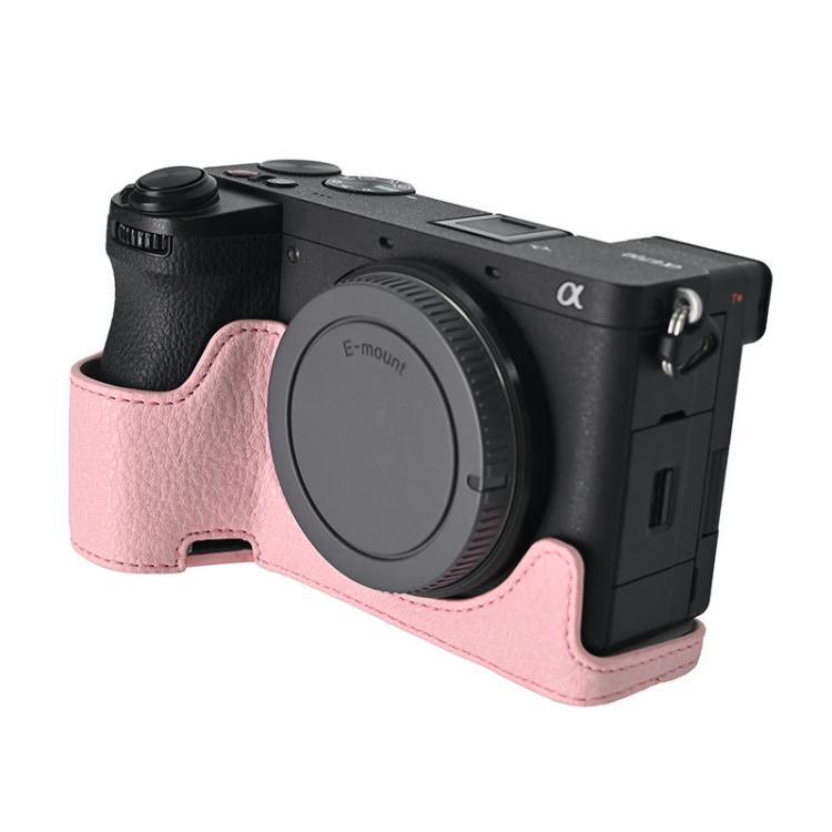 For Sony ILCE-6700 / A6700 Litchi Texture PU Leather Camera Half Case Base(Pink)