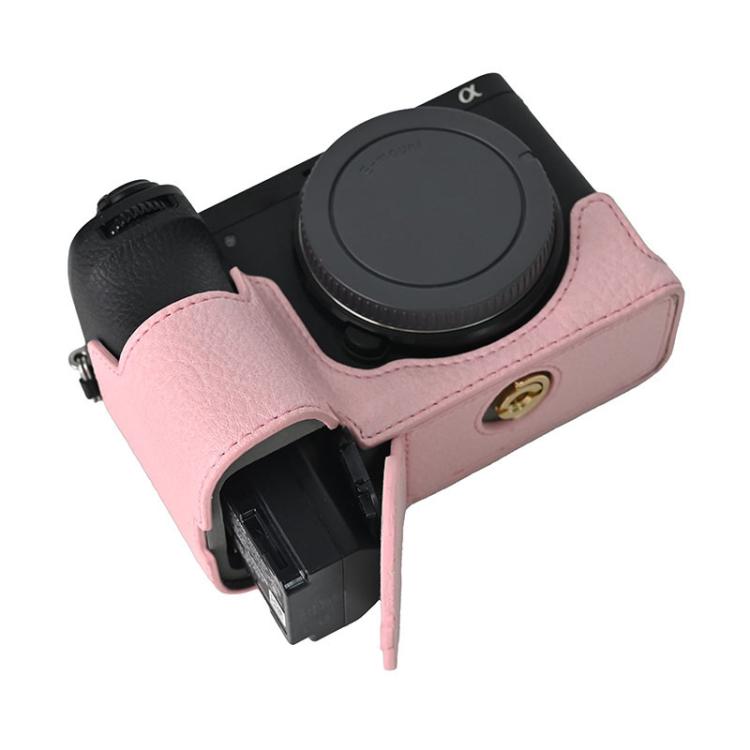 For Sony ILCE-6700 / A6700 Litchi Texture PU Leather Camera Half Case Base(Pink)