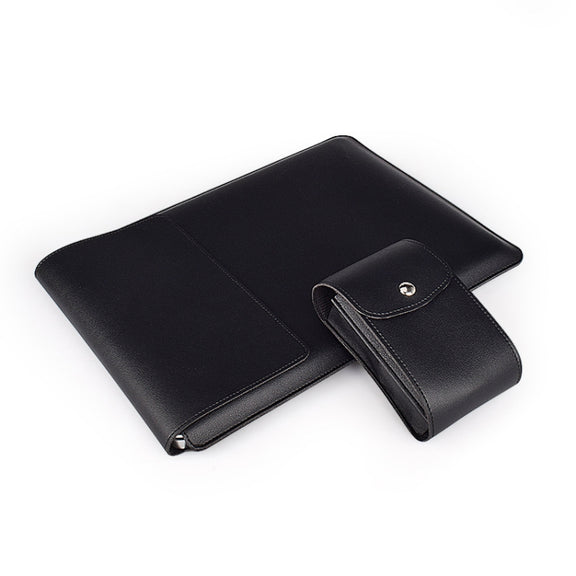PU05 Sleeve Leather Case Carrying Bag with Small Storage Bag for 14.1 inch Laptop(Black)