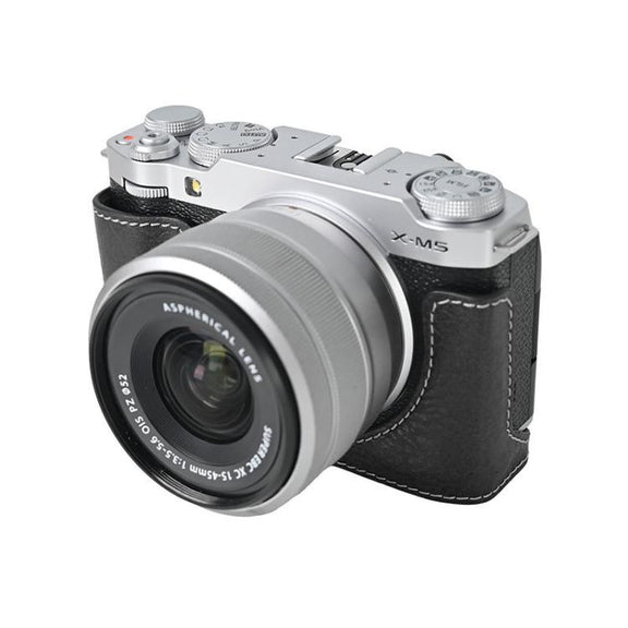 For FUJIFILM X-M5 Litchi Texture PU Leather Camera Half Case Base(Black)