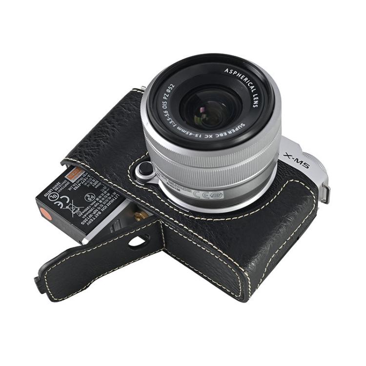 For FUJIFILM X-M5 Litchi Texture PU Leather Camera Half Case Base(Black)