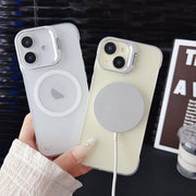 For iPhone 15 Pro Ultra-thin Transparent MagSafe Magnetic Frameless Lens Holder Phone Case