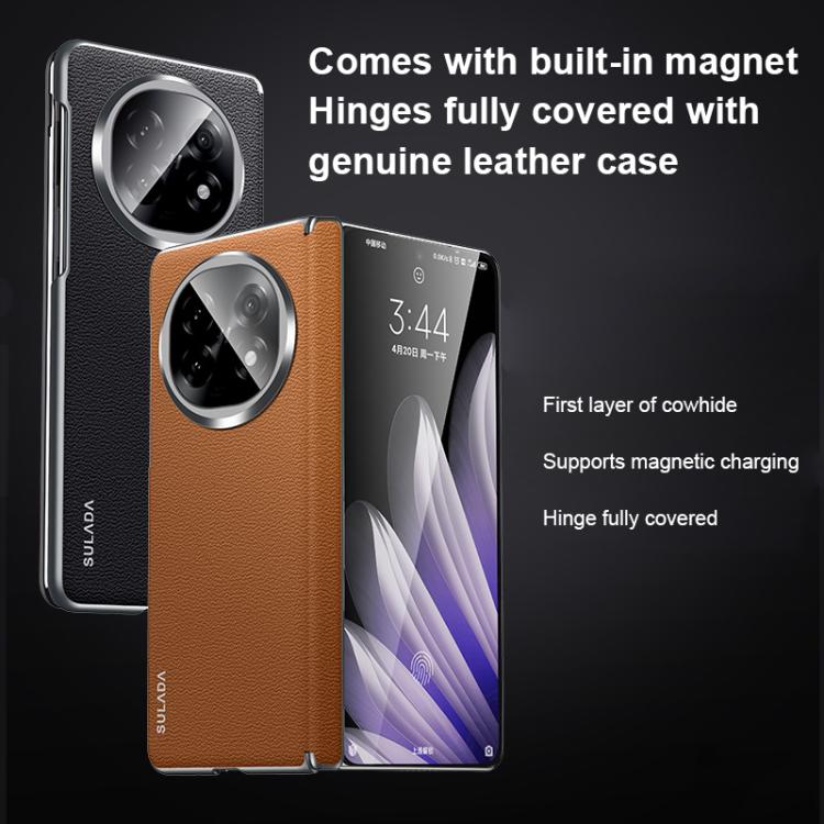 For OPPO Find N5 SULADA Frameless Top Layer Cowhide Leather Hybrid PC Phone Case(Blue)