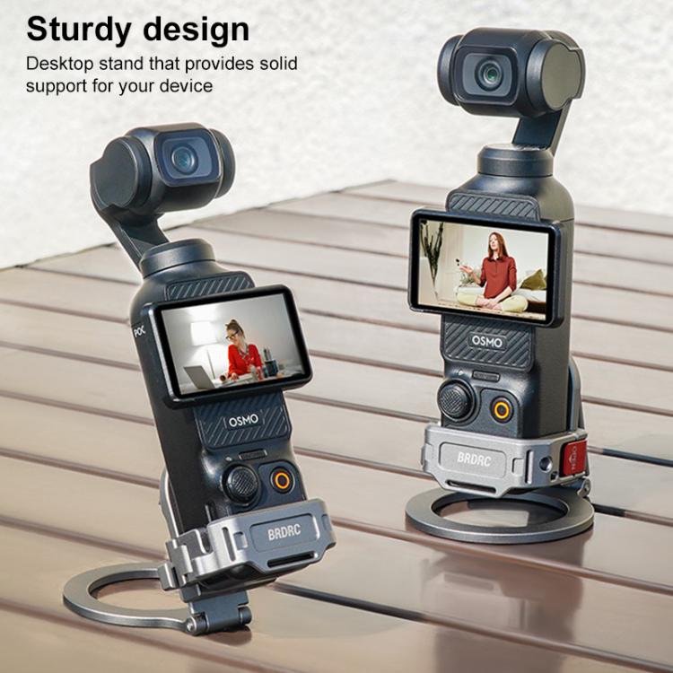 For DJI Osmo Pocket 3 BRDRC Smartphone Teleprompter Stand Desktop Clamp Cold Shoe Extension Mount(Dark Grey)