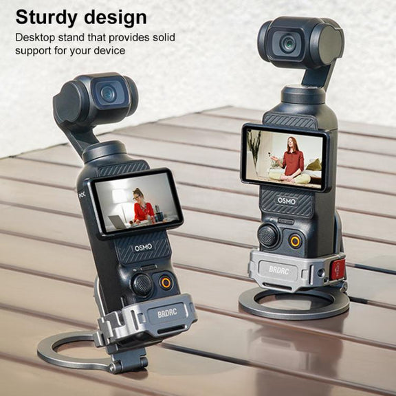 For DJI Osmo Pocket 3 BRDRC Smartphone Teleprompter Stand Desktop Clamp Cold Shoe Extension Mount(Dark Grey)