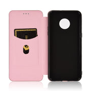 For Doogee X95 Carbon Fiber Texture Horizontal Flip TPU + PC + PU Leather Case with Card Slot & Lanyard(Pink)