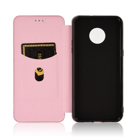 For Doogee X95 Carbon Fiber Texture Horizontal Flip TPU + PC + PU Leather Case with Card Slot & Lanyard(Pink)