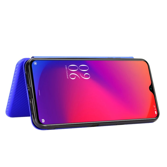For Doogee X95 Carbon Fiber Texture Horizontal Flip TPU + PC + PU Leather Case with Card Slot & Lanyard(Blue)